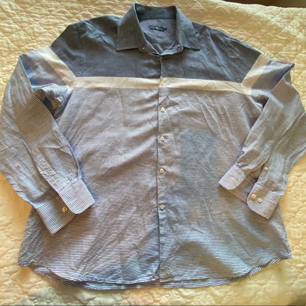 Stone Rose Shirt Size 6 Linen Cotton Blue White 2X